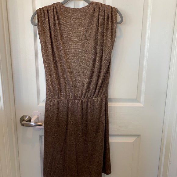 Halston Heritage short gold thread w brown dress, sz 4 - Picture 5 of 6